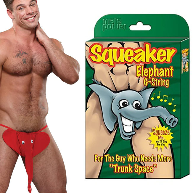 Male Power Squeak Elephant G-String - Red