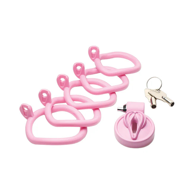 Pink Vulva Locked Chastity Cage