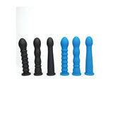 Set of black and blue dildo attachments