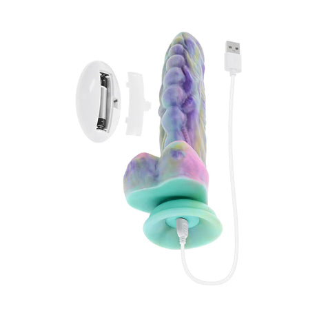 colorful silicone monster dildo with balls and bulbs with remote controlled being charged