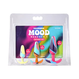 Packaged set of Doc Johnson Mood Naughty 1 silicone trainer with colorful design 
