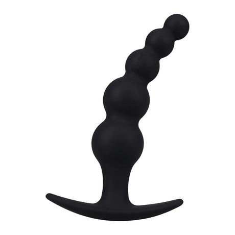 large black beaded silicone anal plug with a t base