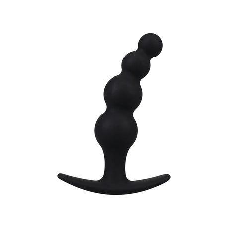 black beaded silicone anal plug with a t base