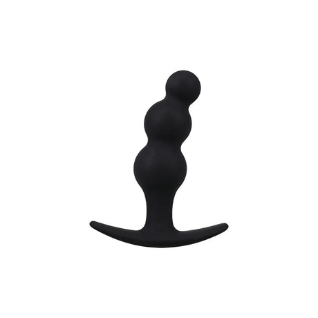 black beaded silicone anal plug with a t base in small size