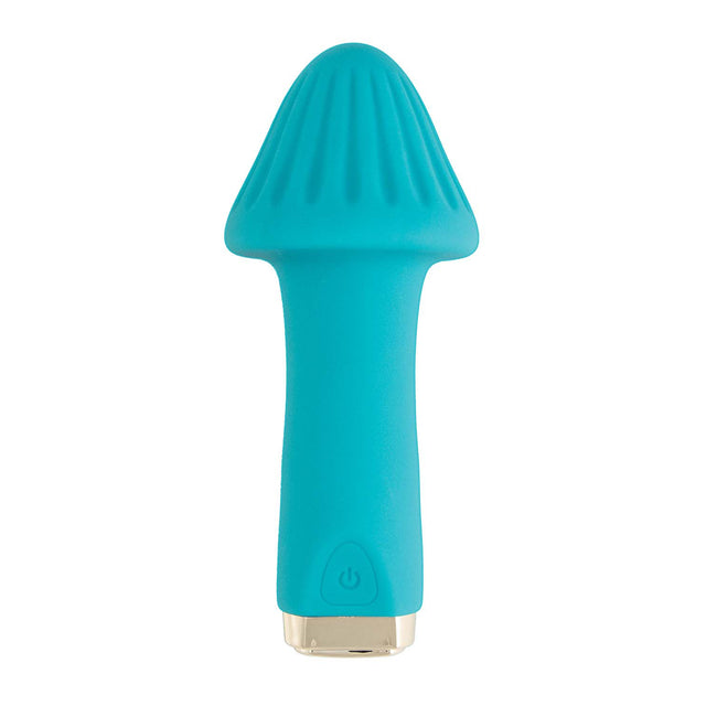 teal vibrator that looks like a mushroom