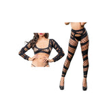 Naughty Girl Crotchless Mesh & Fishnet Leggings - Pink/Black