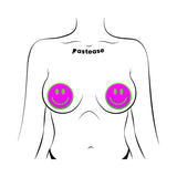 Neon Green Glow In The Dark Pink Smiley Face Nipple Pasties