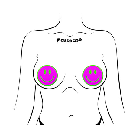 Neon Green Glow In The Dark Pink Smiley Face Nipple Pasties