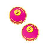 a pair of neon pink and yellow 8 ball nipple pasties