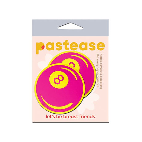 Pastease packaging of 8 Ball neon pink and yellow nipple covers