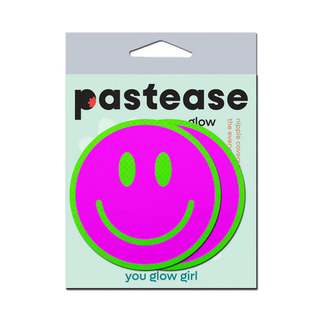 Pastease glow in the dark neon green pink smiley face nipple covers