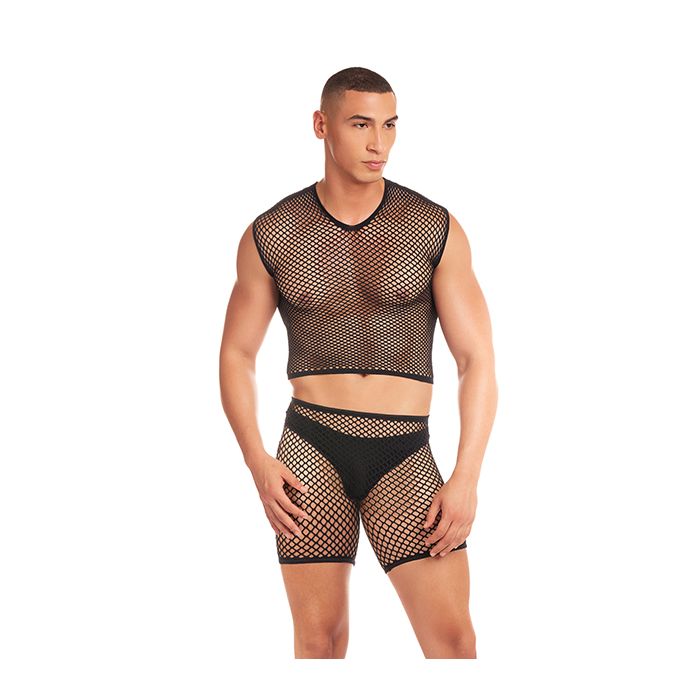 Net-Bula Sleeveless Mesh Shirt Long Briefs w/Thong Set