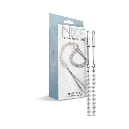 Nixie Pearl Drop Beaded Tweezer Nipple Clamps - Silver