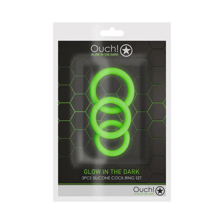 Ouch! Glow in the Dark 3 Piece Cockring Set