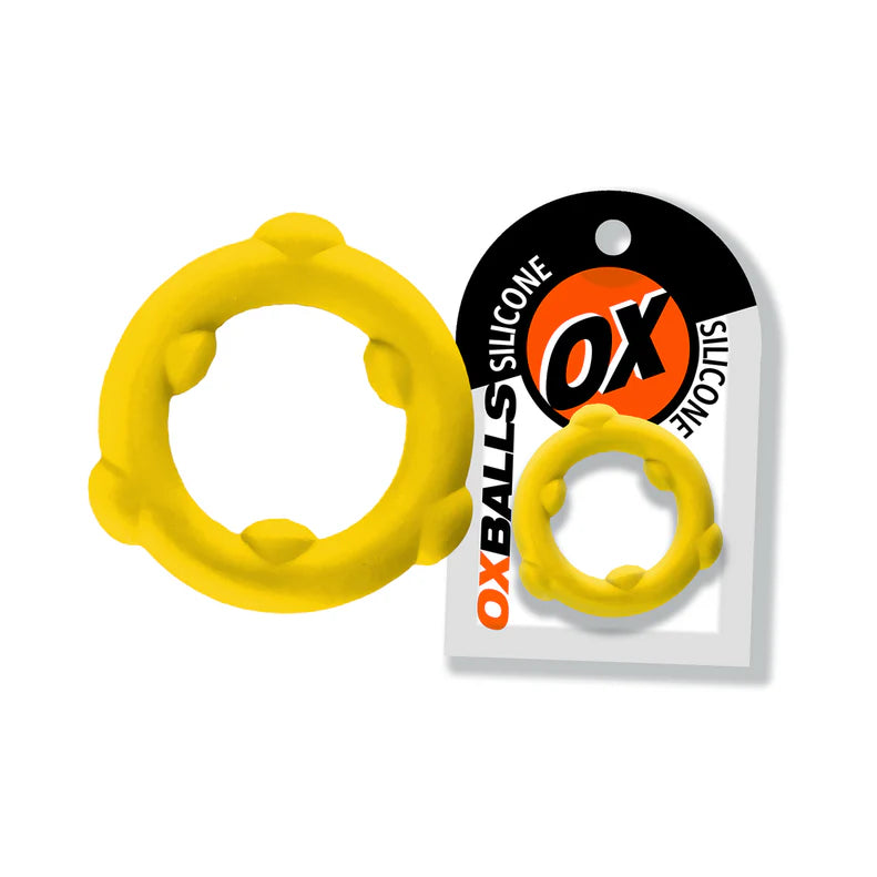 oxballs super stretchy yellow silicone cockring called oxballs spinner
