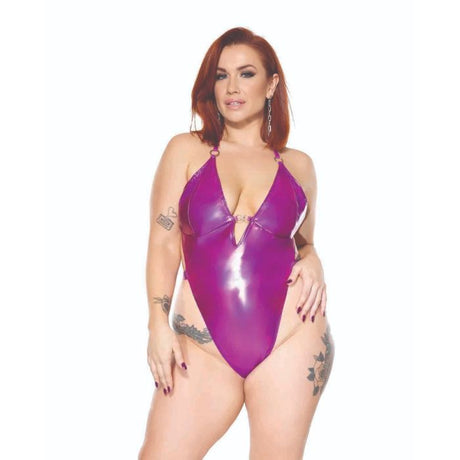 Purple PVC Halter Teddy w/Adjustable Straps