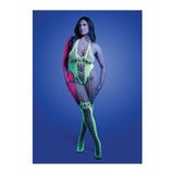 queen size neon green uv reactive glow lingerie teddy bodystocking
