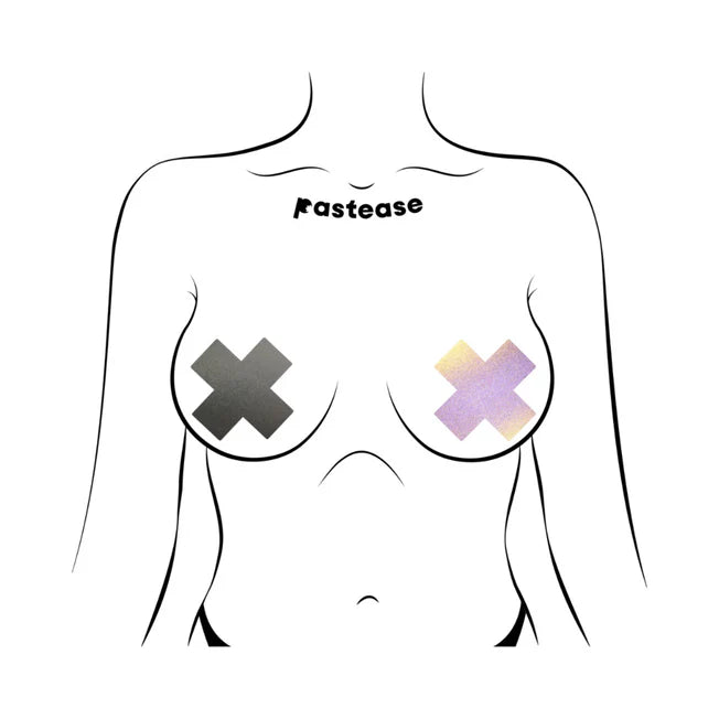 Pastease Plus X Reflective Grey Cross Nipple Pasties