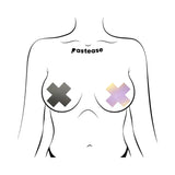 Pastease Plus X Reflective Grey Cross Nipple Pasties