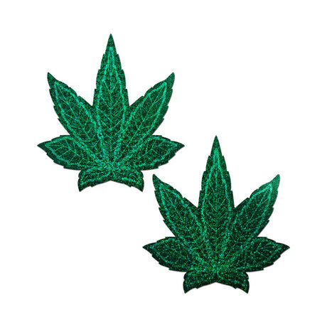 Pastease Glitter Green Pot Leaf Full Breast Covers