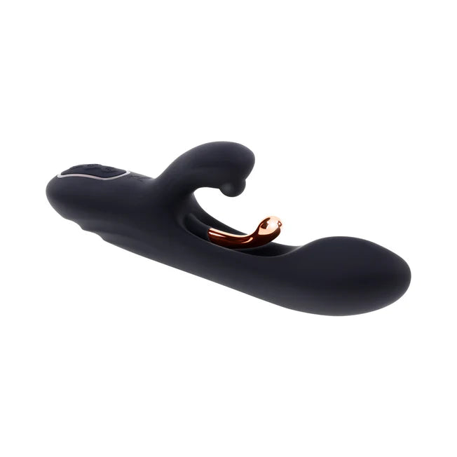 Playboy Aureus Black Rabbit Tickler Vibrator. USB Rechargeable Dual Stimulator Vibrator in Black. G-Spot tickler dual stimulator by Playboy