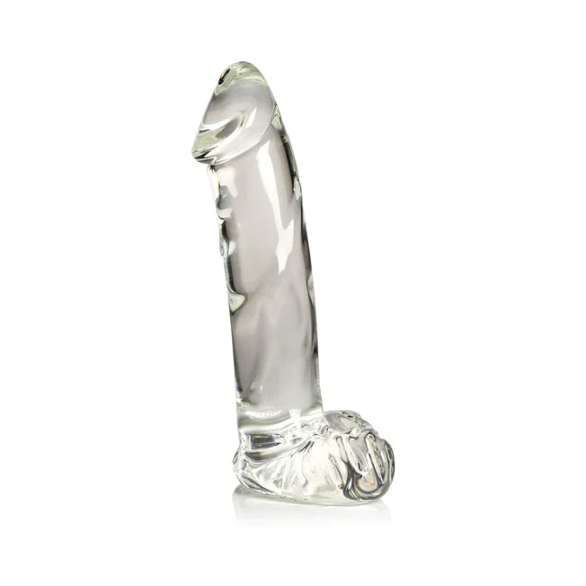 Pleasure Crystals Glass Dildo With Balls 7.1in
