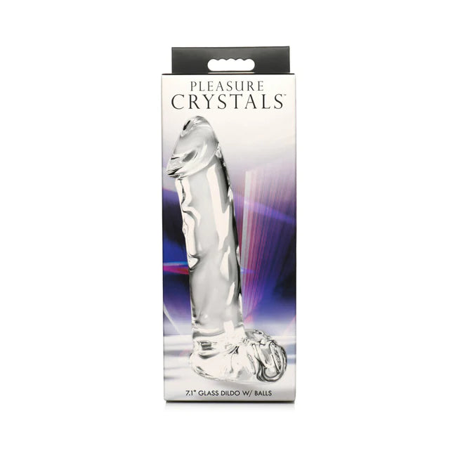 Pleasure Crystals Glass Dildo With Balls 7.1in