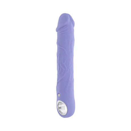 large purple fantasy penis shaped vibrator with a loop hole on the bottom.