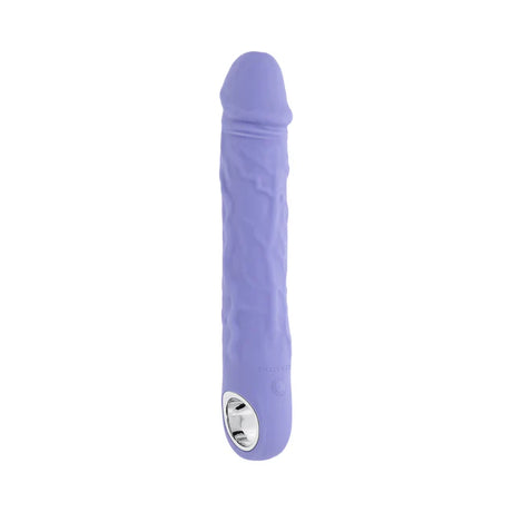 large purple fantasy penis shaped vibrator with a loop hole on the bottom.