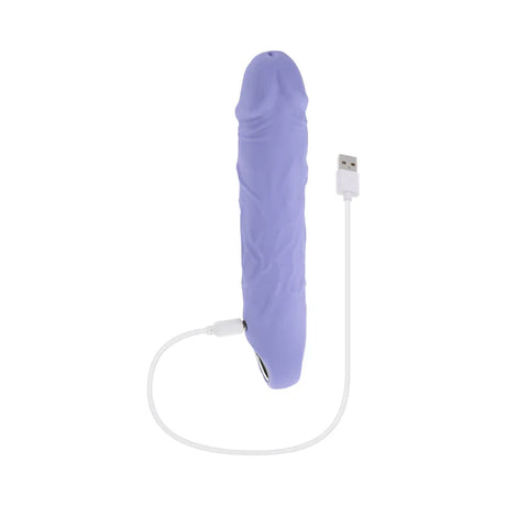 large purple fantasy penis shaped vibrator with a loop hole on the bottom.