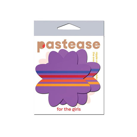 package of pastease purple petal pasties with colorful retro stripes