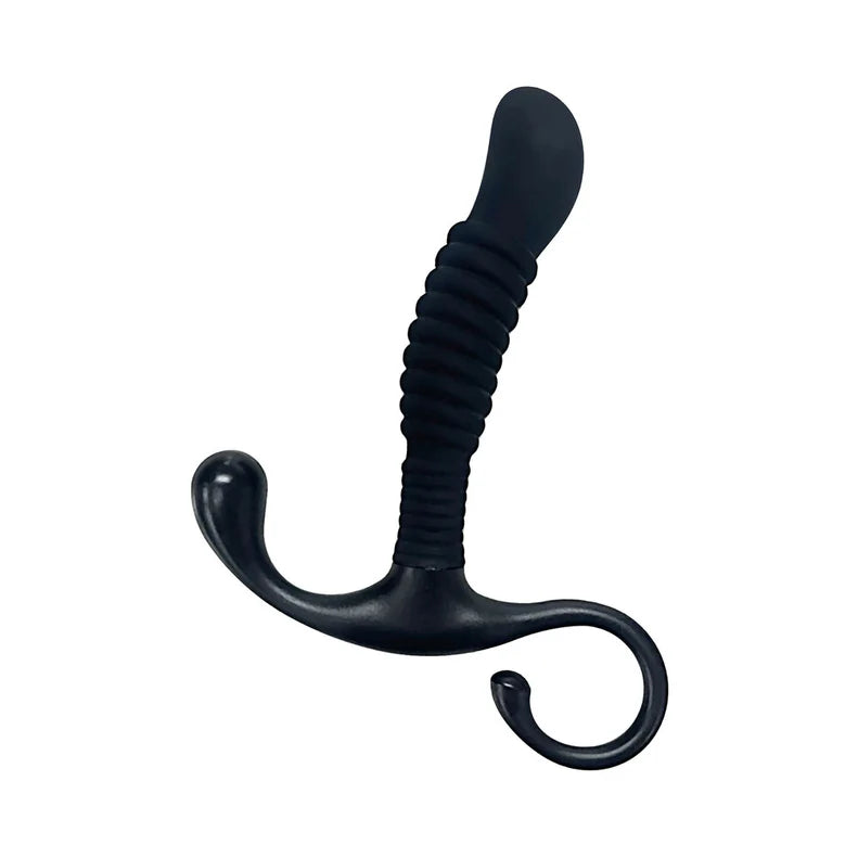 black silicone ribbed prostate stimulator with t base style handle