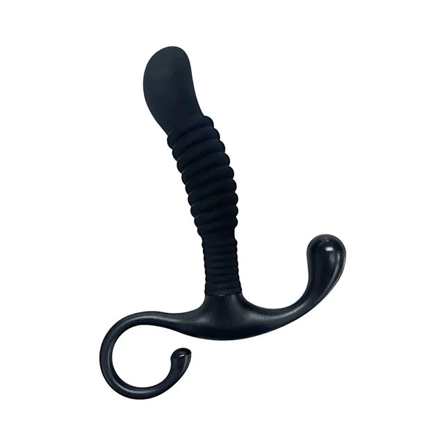black silicone ribbed prostate stimulator with t base style handle