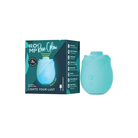 Turquoise clitoral rose toy stimulator that glows in the dark