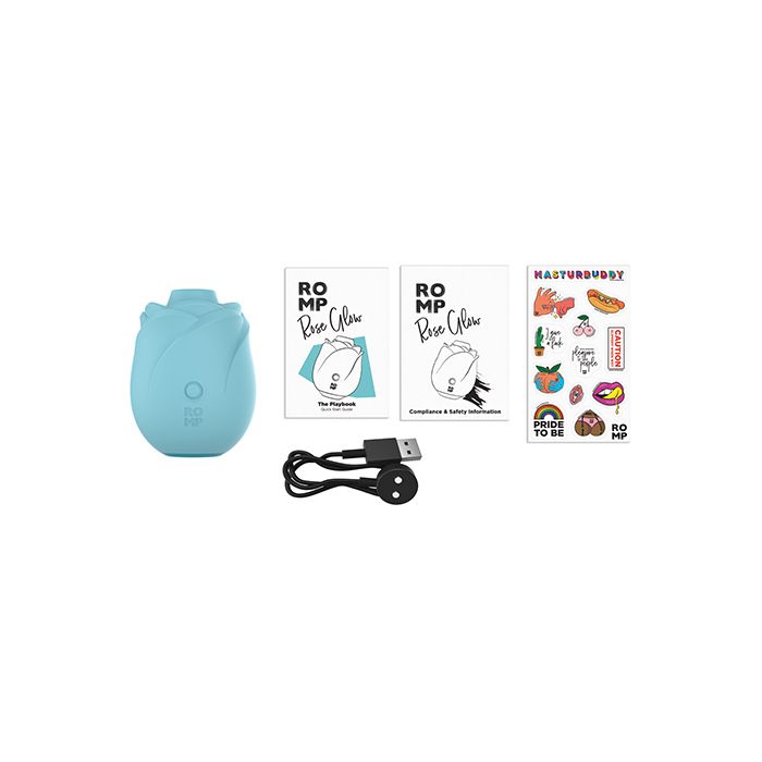 Turquoise clitoral rose toy stimulator that glows in the dark