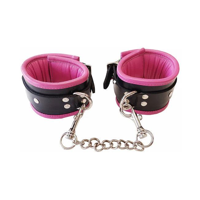 Rouge Leather Padded Wrist Cuffs Black & Pink