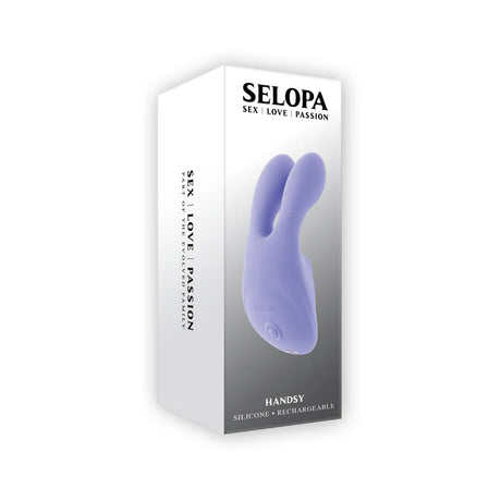 The Selopa Handsy purple silicone rabbit-shaped massager with vibrating fingers