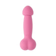 a pink penis shaped vibrator. Vibrator with a bulbous penis shaped head with a shaft and round balls at the base. 