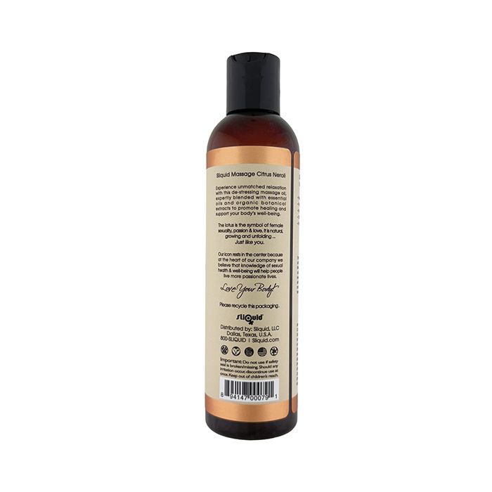 an 8.5 ounce bottle of siquid citrus neroli massage oil for couples and for wife