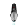 black automatic masturbator with clear stroker that vibrates and has suction
