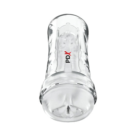 pdx clear frosted pussy stroker in hard clear case