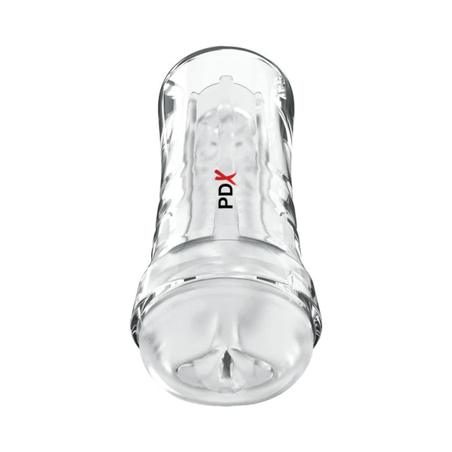 pdx clear frosted pussy stroker in hard clear case
