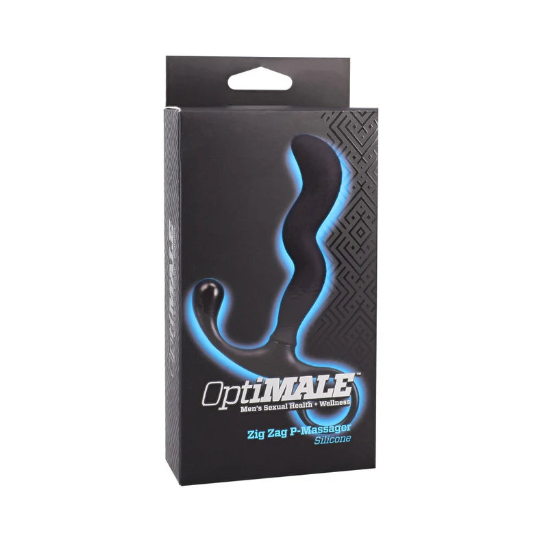 black curved silicone prostate stimulator with zig zag shaft with a t base handle by OptiMALE