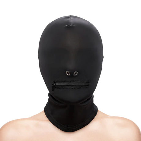 Zippered Mouth Hood - Black - White