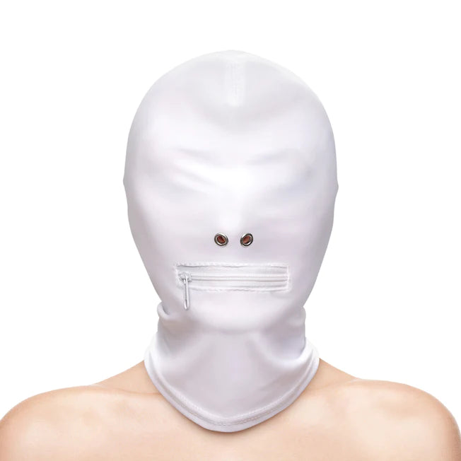 Zippered Mouth Hood - Black - White