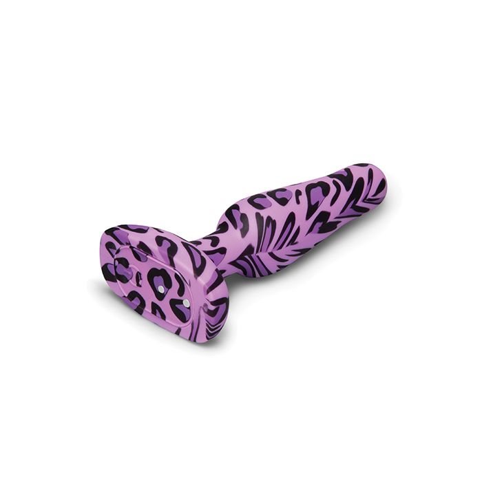 Purple and black leopard print bVibe Novice silicone butt plug