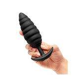 black silicone t base butt plug with twisting texture