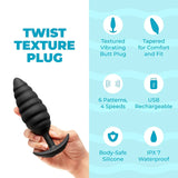black silicone t base butt plug with twisting texture