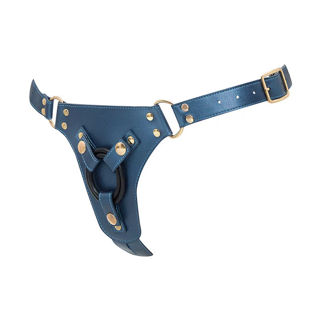 Leatherette Strap On Harness Generous - Blue