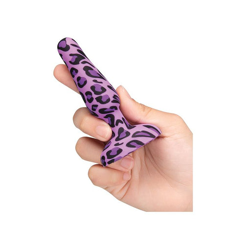 Purple and black leopard print bVibe Novice silicone butt plug